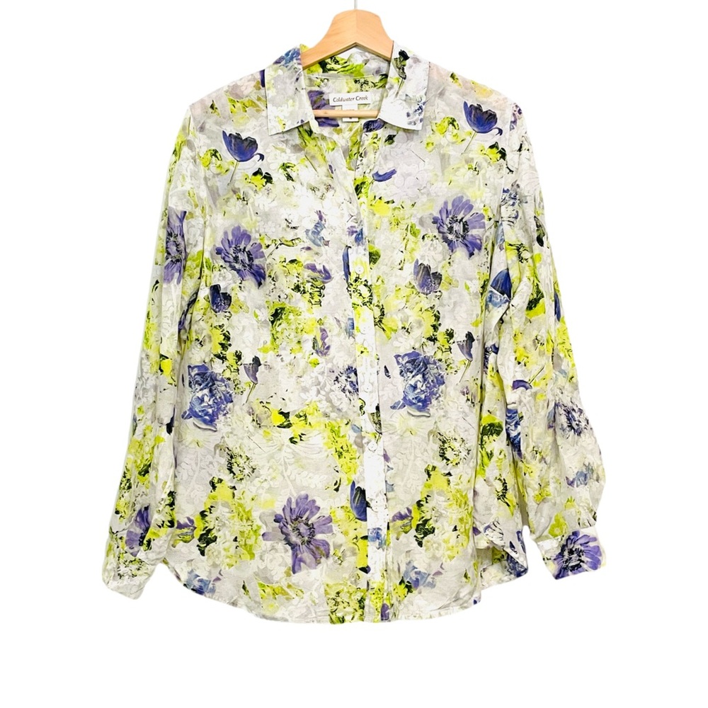 Floral Garden Blouse Coldwater Creek Pastel Button Down Top Sz 16 XL NWT